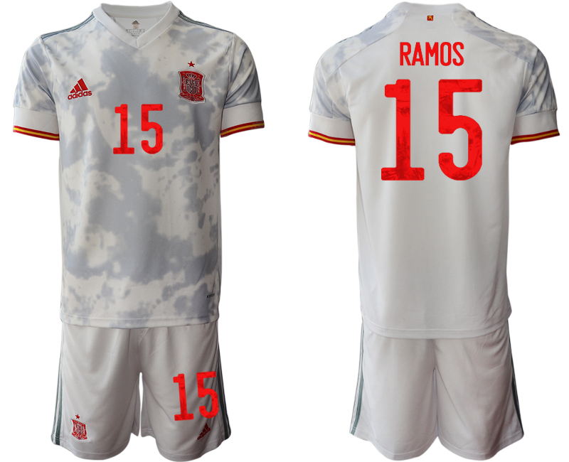 Men 2021 European Cup Spain away white #15 Soccer Jersey->spain jersey->Soccer Country Jersey